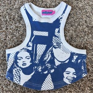 Edikted Blue and White Graphic Tank Top
